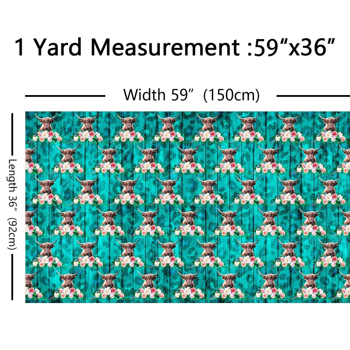 Highland Cow Fabric by The Yard,Rustic Floral Leopard Upholstery Fabric for Chairs,Farmhouse Highland Cattle Fabric for Upholstery and Home DIY Projects,2 Yards,(L184*W150cm) Teal Brown - Image 2
