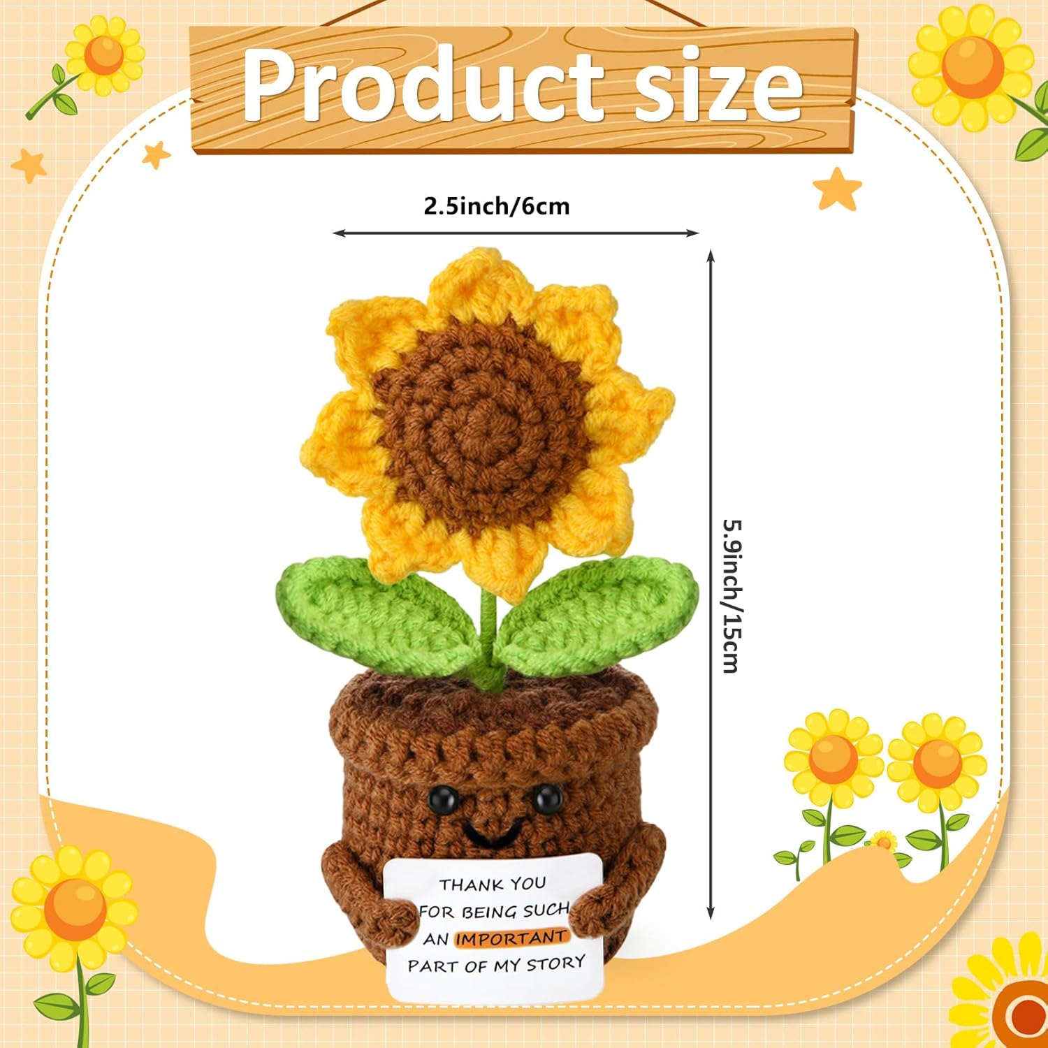 Teacher Appreciation Gifts Thank You Gifts for Women Teacher Coworkers Friends Emotional Support Crochet Plant Sunflower - Image 5