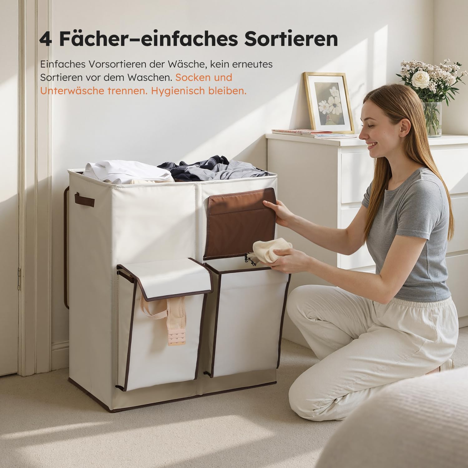SOLEDI 180L Wäschekorb mit Deckel, Wäschesammler 2 Fächer mit 2 Seitentaschen, Laundr Baskets mit 2 Wäschesack, Wäschesortierer Groß XXXL für Badezimmer, Schlafzimmer, Waschküche