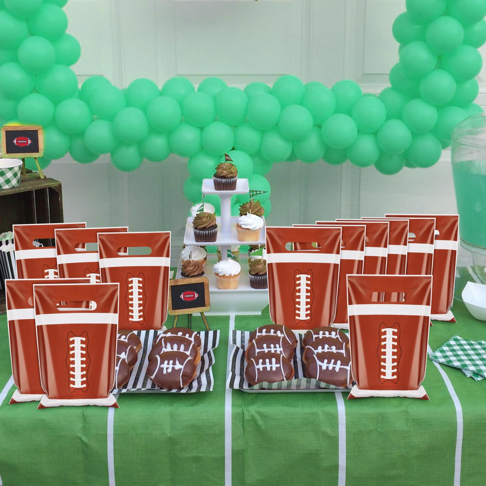 Hxezoc 50 Pieces Football Gift Bags with Handle, Plastic Treat Candy Bag Sport Favor Bags For Kids Birthday Party Decoration Supplies
