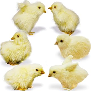 GMOZAN 6pcs Realistic Fake Easter Chicks Decorations for The Home,Chirping Baby Chicks,Fake Chicken Figurine Decor Easter Photo Props Photography