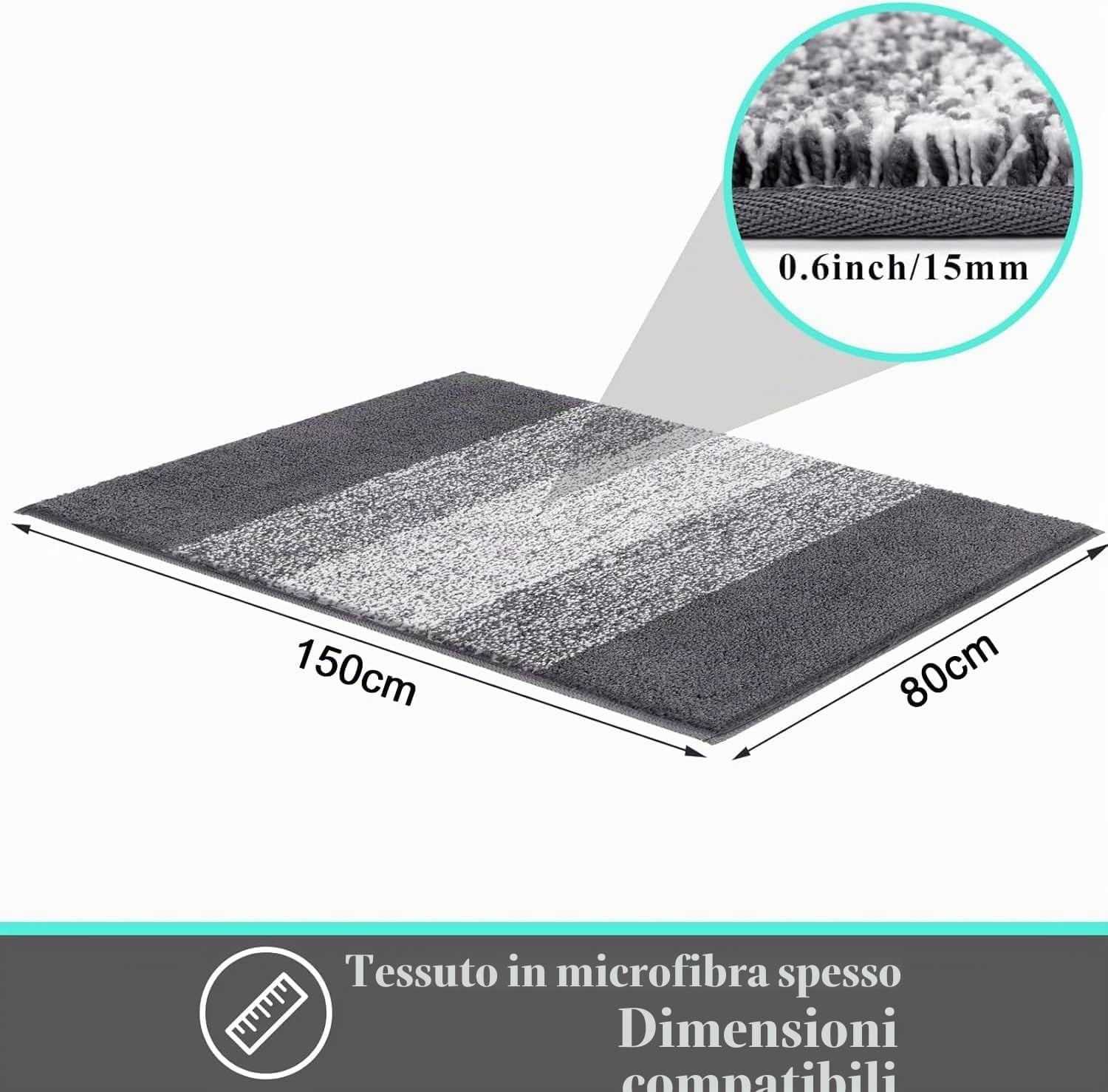SHACOS Zerbino Ingresso Interno Antiscivolo, Tappeto Ingresso Lavabile In Lavatrice, Tappeto Bagno Interno Microfibra, Tappeto Esterno Rimozione Della Polvere, Grigio, 80 x 150 cm