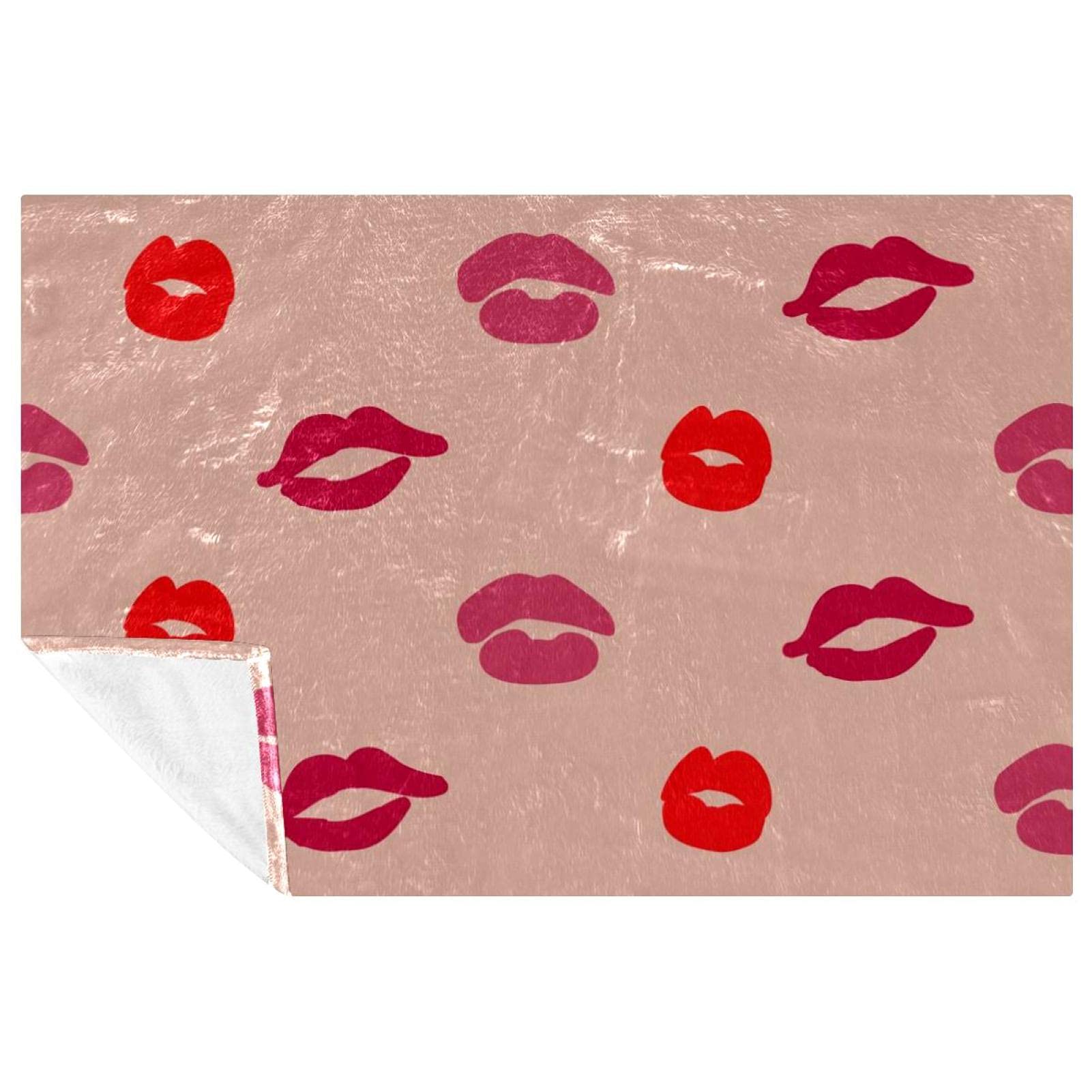 Couverture douce chaude femme motif lèvres Red Rosy 150x100 cm, plaid canapé et jeté de lit hiver
