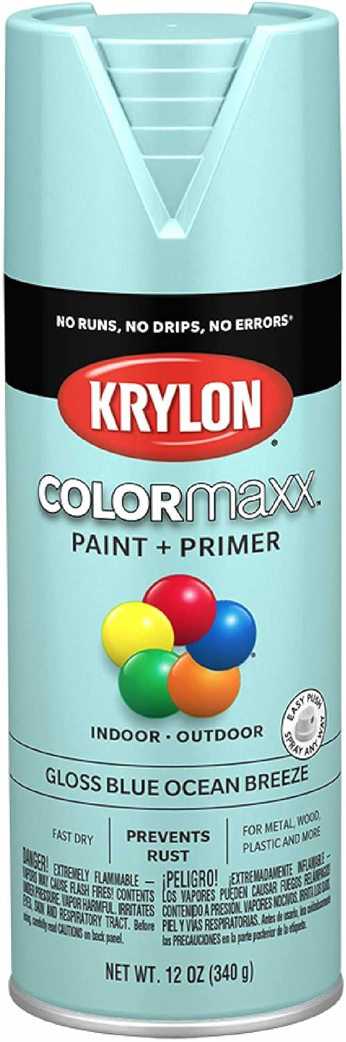 Krylon K05506007 COLORmaxx Spray Paint and Primer for Indoor/Outdoor Use, Gloss Blue Ocean Breeze 12 Ounce (Pack of 1) - - 