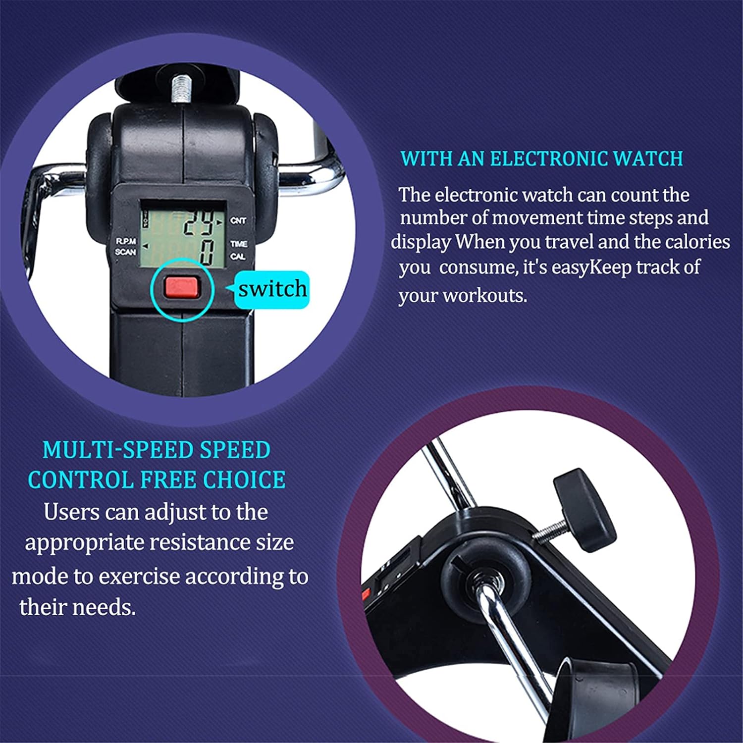 LUNEZY Home Mini Exercise Bike, for Home use Seniors Middle-Aged and Multi-Functional Rehabilitation Bicycle Gear Anti-Slip Mat Multi-Speed Speed Control Free Choice Sports and Fitness Eq