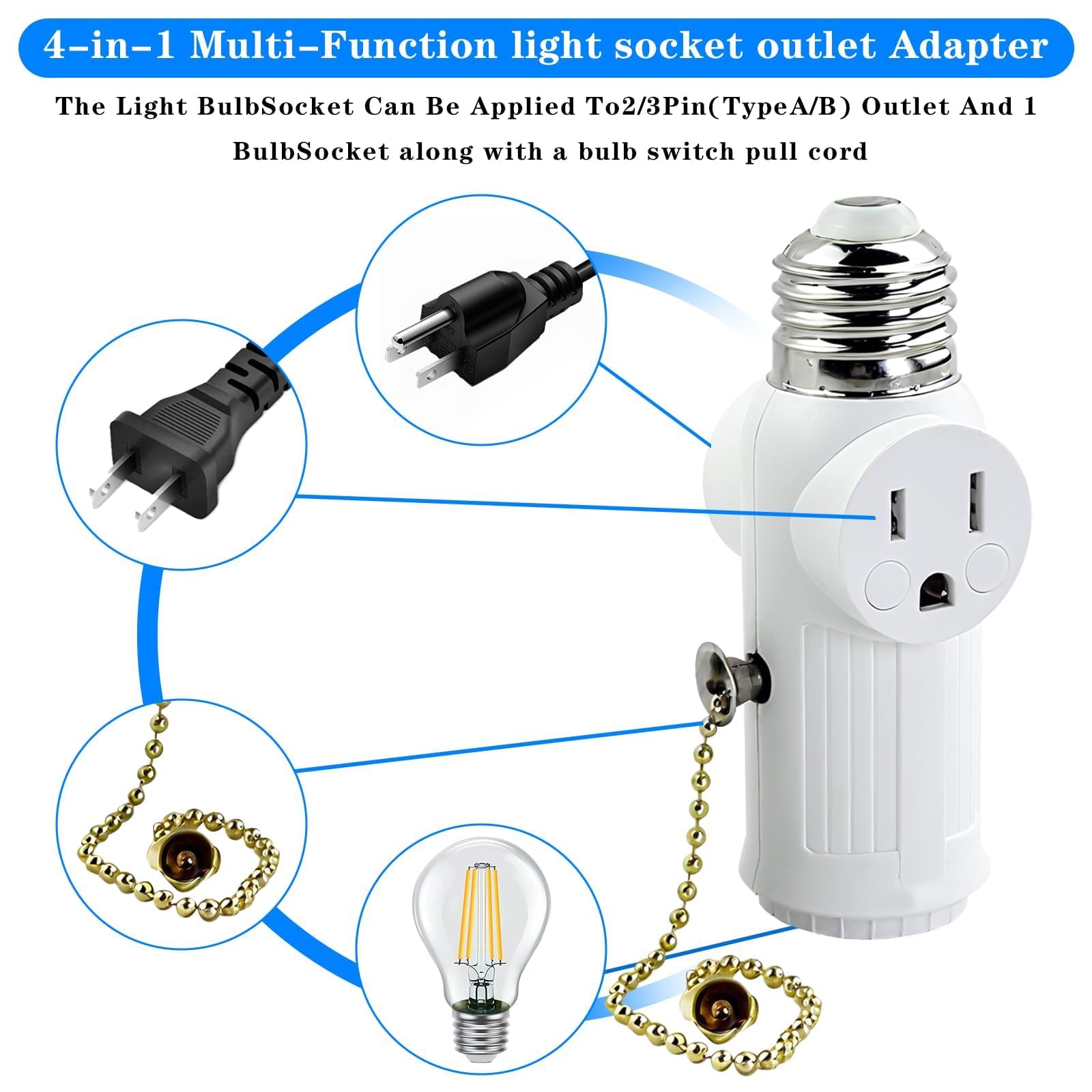 Light Socket Adapter - 2 Pack E26/E27 -3 Light Socket Adapter - 2 Pack E26/E27 -3