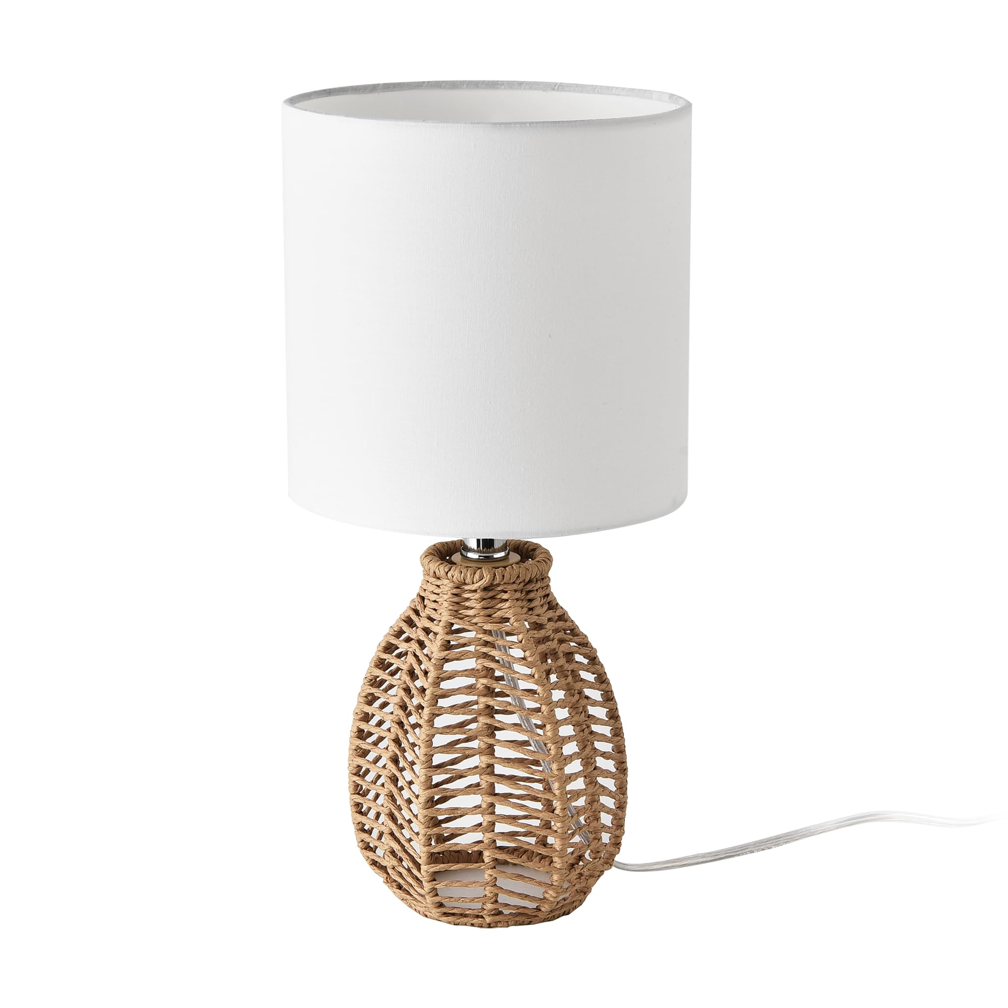 lux.pro Lampada da Comodino Lampada da Tavolo con Paralume Cilindrico in Tessuto Bianco Base Lampada con Corda di Iuta E14 40W