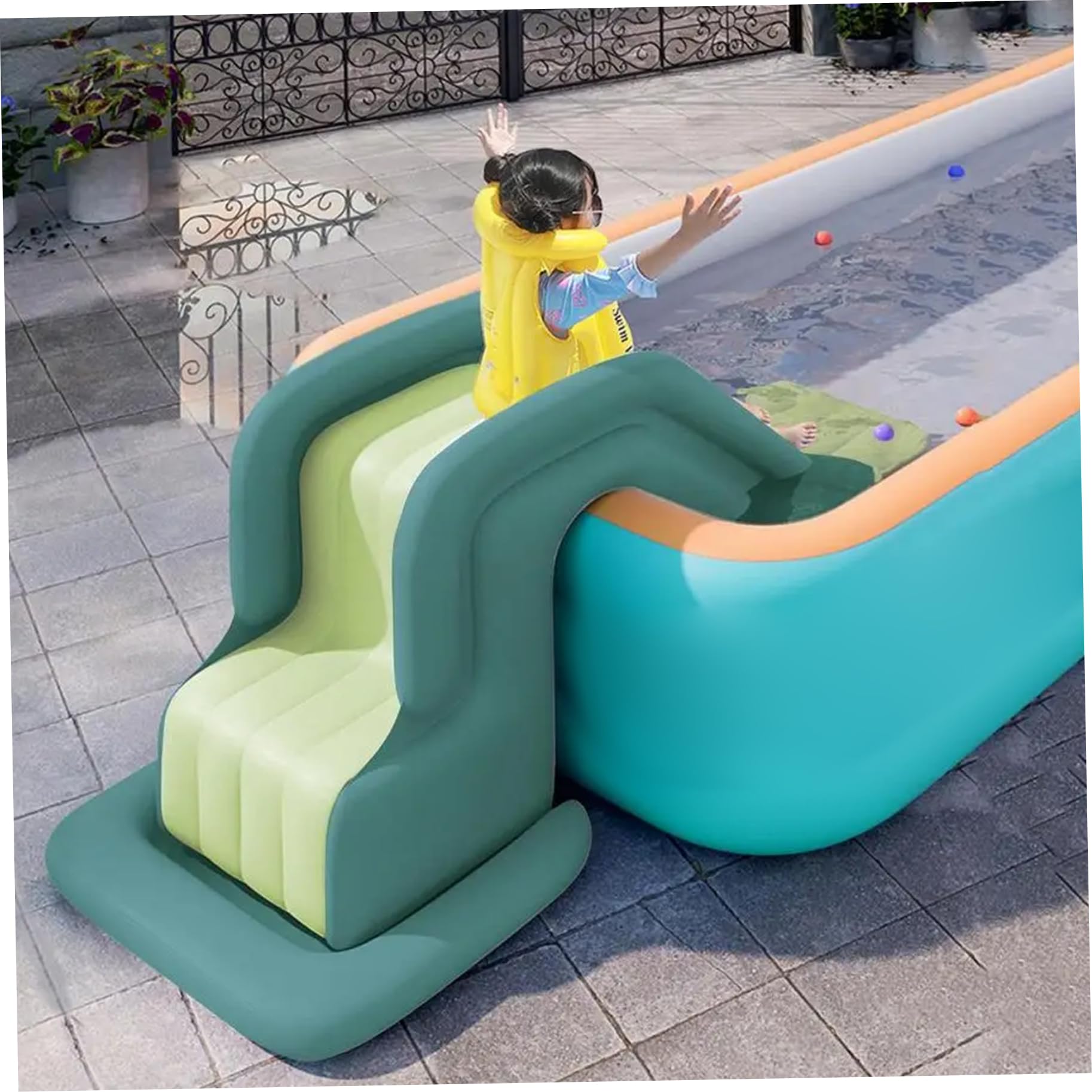 Toboggan Gonflable de Piscine avec Pompe à air, pour Jardin extérieur et intérieur, 78, 7x31, 5x33, 5 Pouces, PVC, Vert