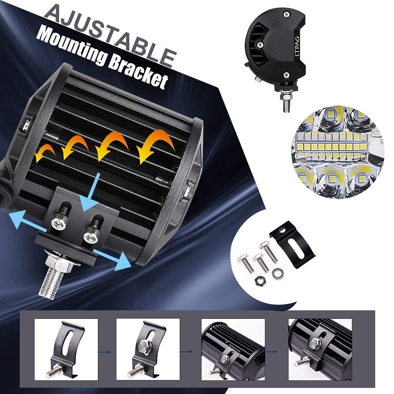 LTPAG 4 szt. Reflektor roboczy LED, 120 W, 12000 lm, 4'' reflektor LED do samochodu 12 V/24 V, wodoodporny, IP68, reflektor powódź, światła przeciwmgielne LED, światła robocze