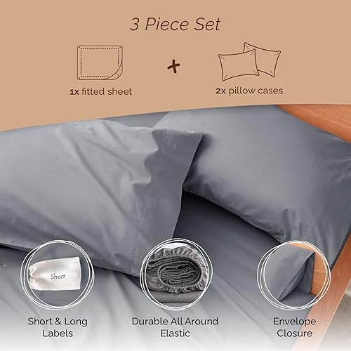 Miniatura 3 de Five Looms Juego de sábanas de percal de 3 piezas, 100% algodón con bolsillo profundo de 15 pulgadas, juego de sábanas refrescantes naturales y