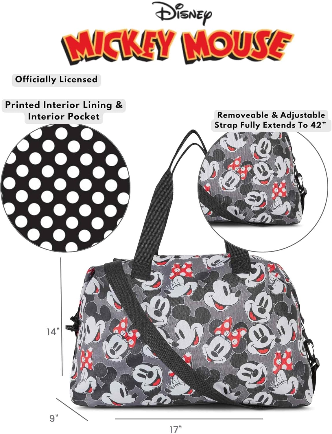 Disney Tote Duffel Bag Mickey Mouse Friends All Over Print Weekender Travel - Image 3