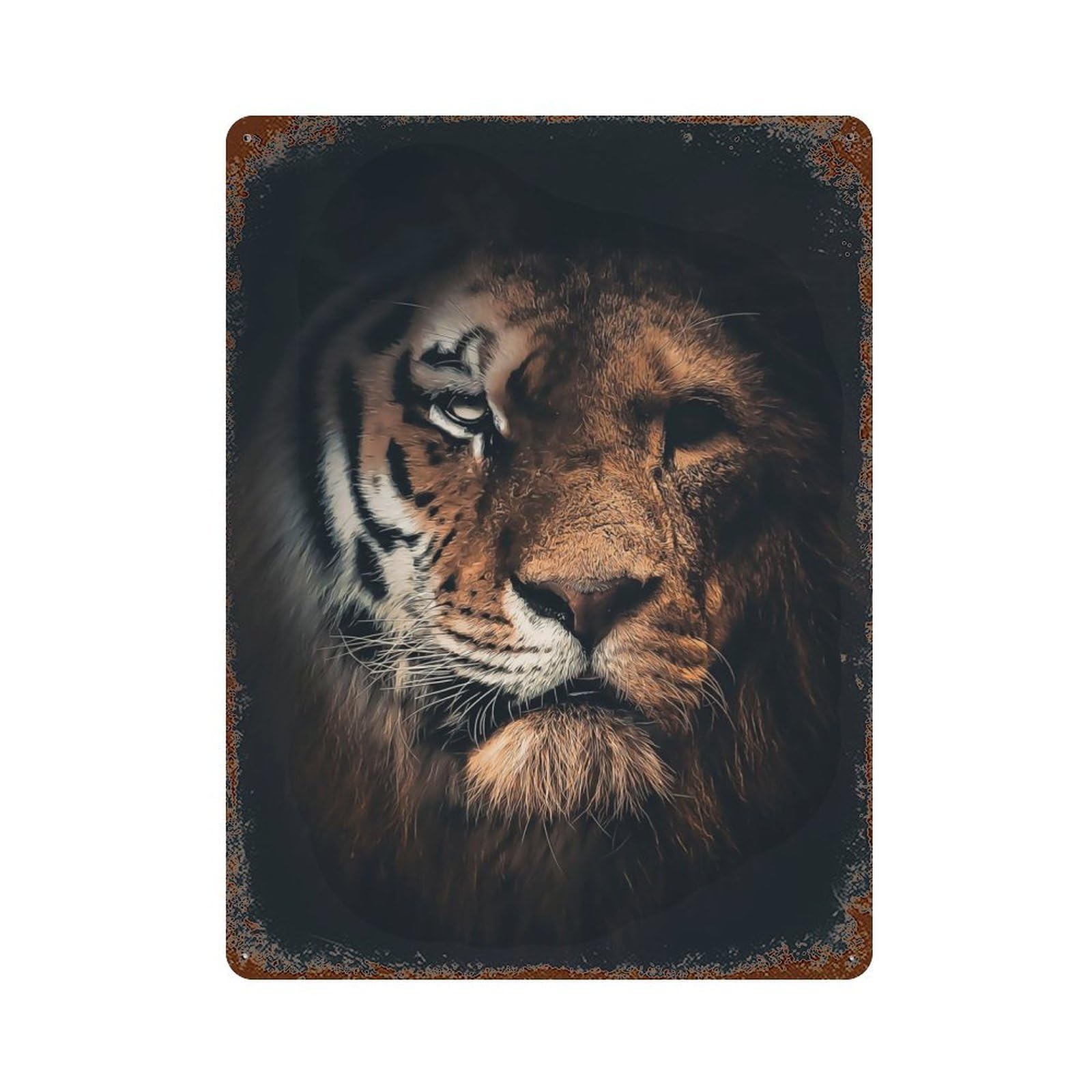 Half Tiger Half Lion Vintage Rust Metal Sign 15.7"x11.8", Farmhouse Wall Decor for Garage, Pub Or Kitchen