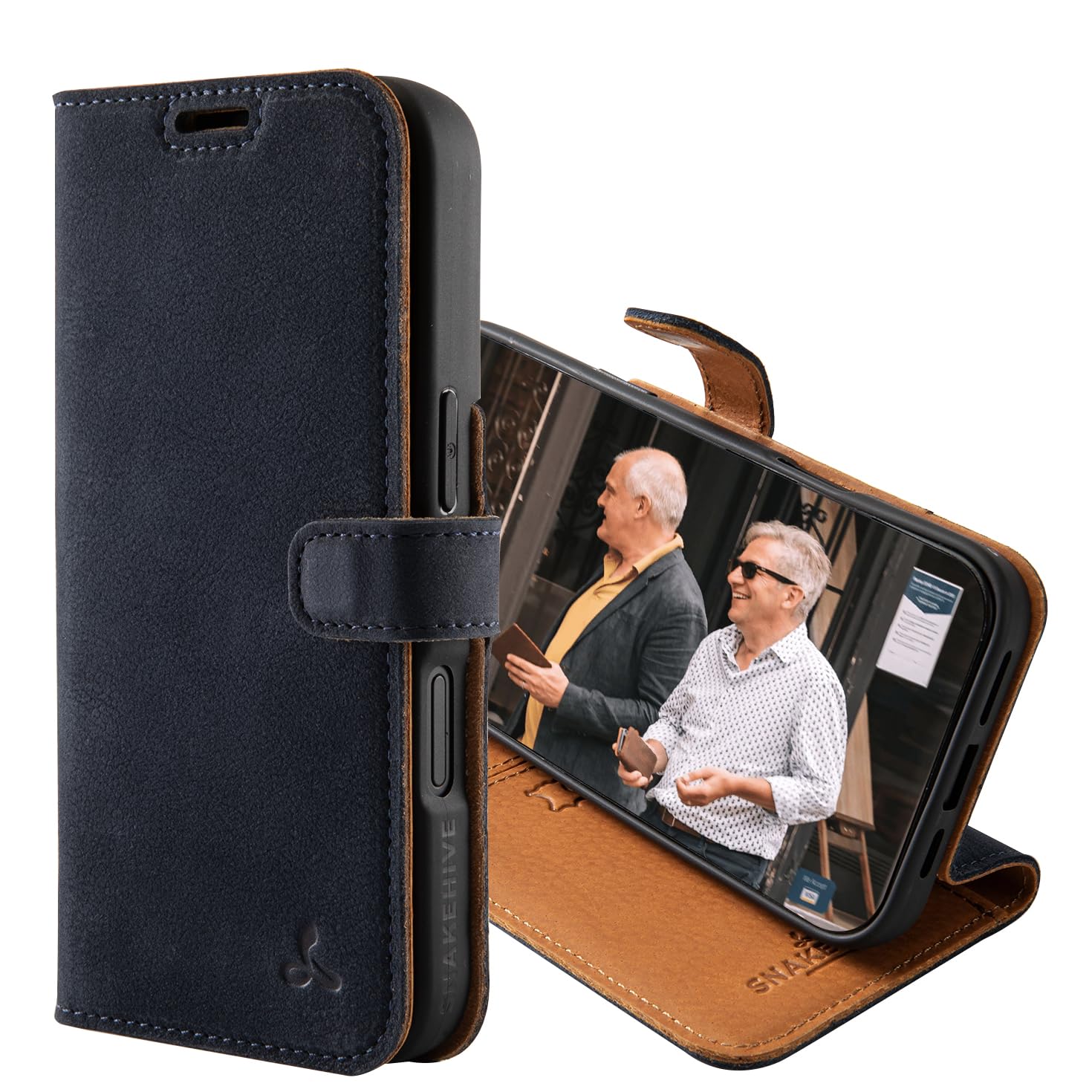Snakehive Leather Wallet for Samsung Galaxy S24 FE - Real Leather Wallet Phone Case - Genuine Leather with Viewing Stand and 3 Card Holder - Flip Folio Cover with Card Slot (Navy)