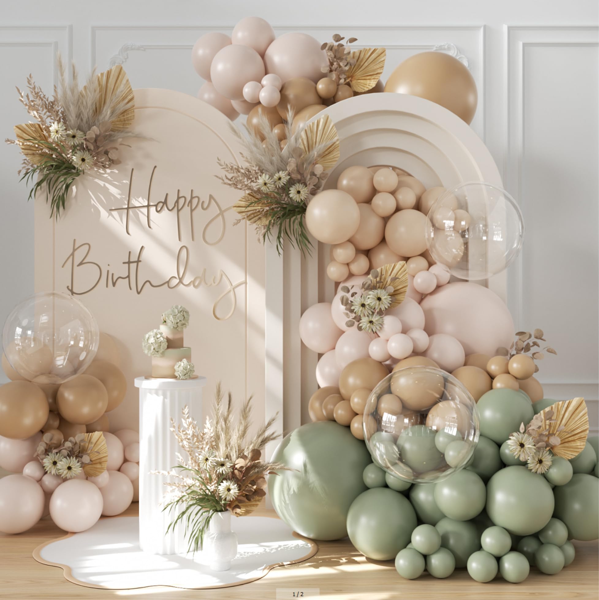 Sage Green Balloon Arch Kit 126Pcs Neutral Balloon Garland Arch Kit Include Dusty Green Sand White Tan Nude Clear Balloons for Wedding Boho Baby