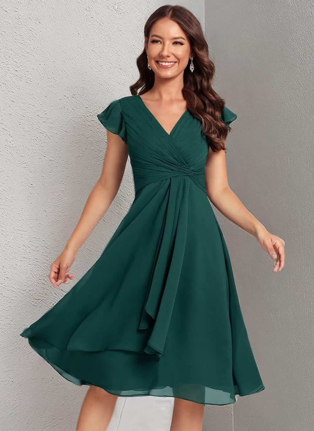 vintys Women's Double V Neck Ruched Bridesmaid Dresses Short A Line Ruffle Chiffon Formal Cocktail Dresses VS007N