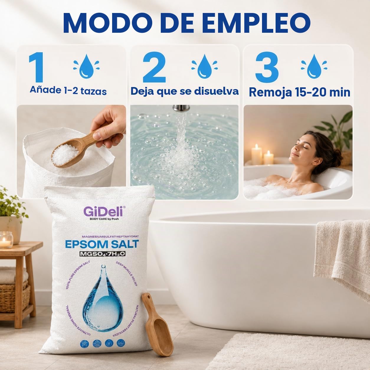 GiDeli Epsom Sales de Baño Sales de Epsom Sales de Magnesio Puro, Calidad Farmacéutica (25 kg)