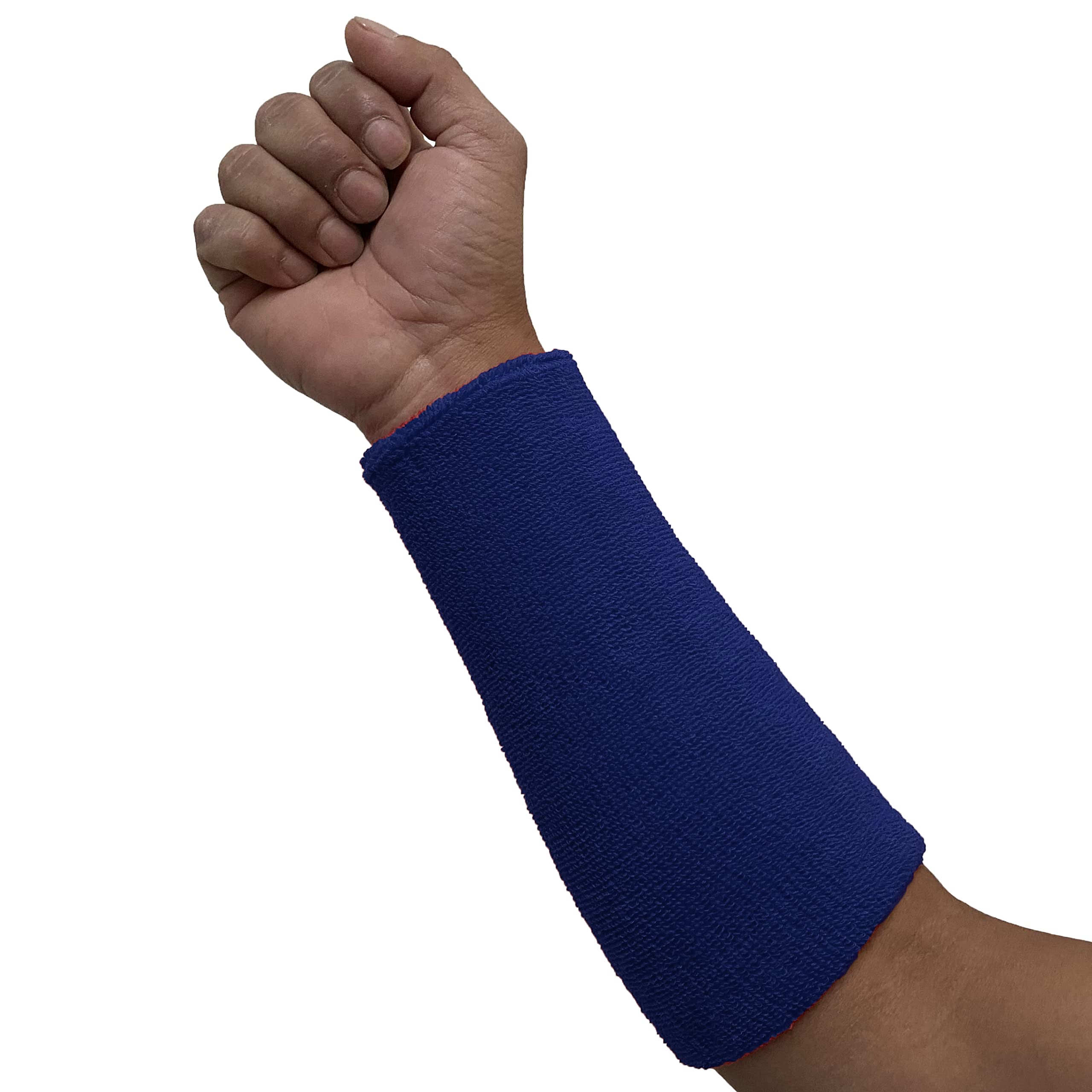 COUVER 9 Inch Extra Long Thick Athletic Cotton Absorbent Sports Wrist Sweatbands for Basketball, Running, Tennis, Gym, Cycling and Working Out/Blue (1 Piece)