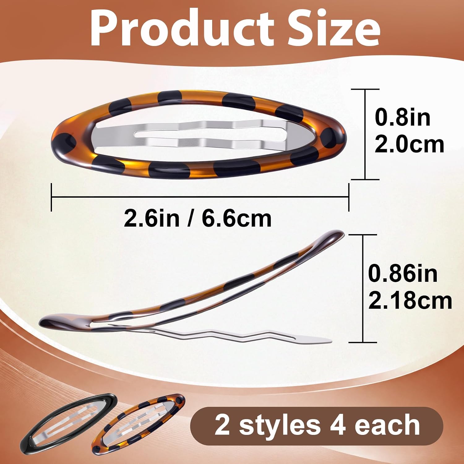8Pcs Snap Hair Clips for Women, Oval Snap Barrettes, 2 Color image 2