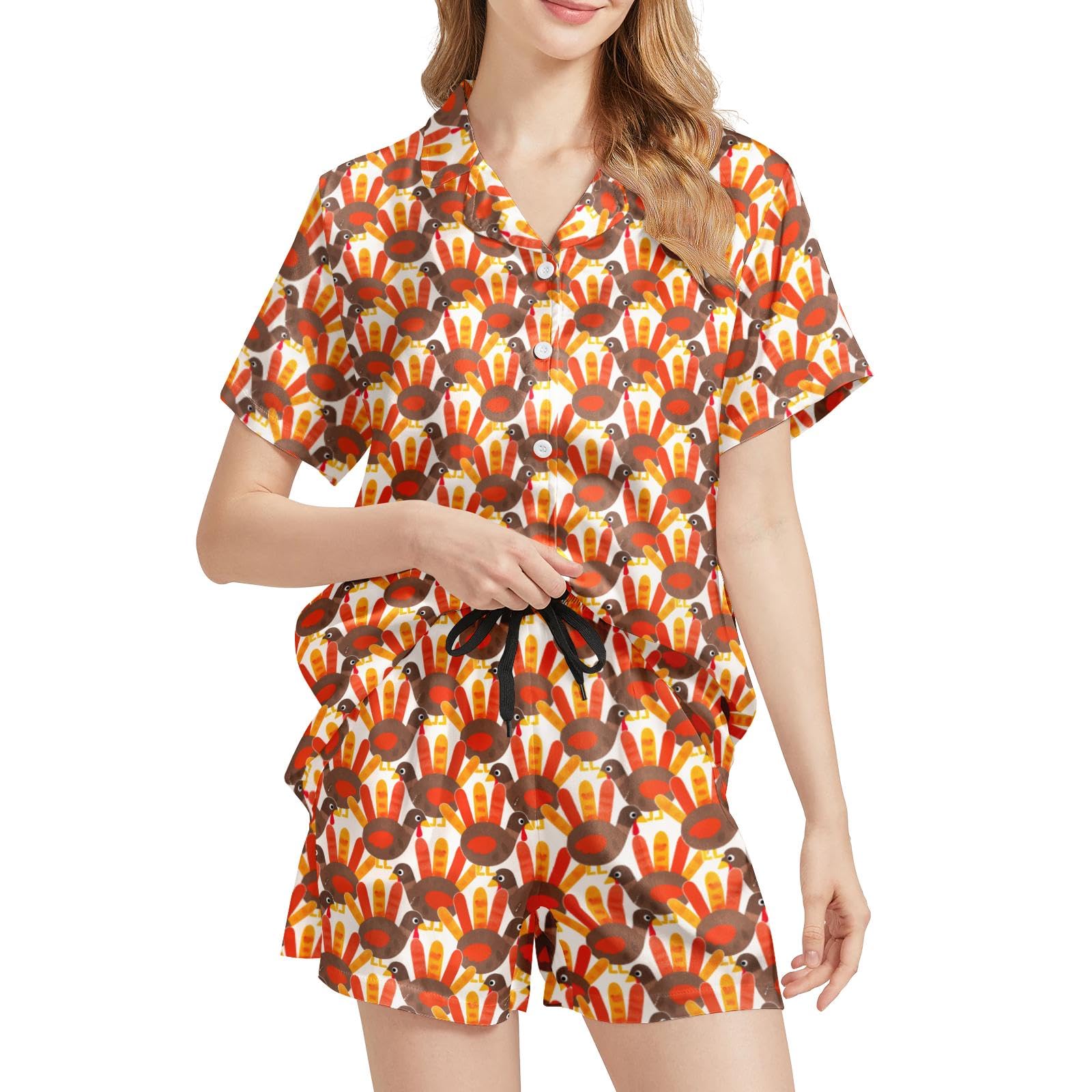 Funny Pajamas for Women Set Print Satin Loungewear Pjs Short Sleeve Button Down Top and Shorts Sets Sleepwear XS-3XL