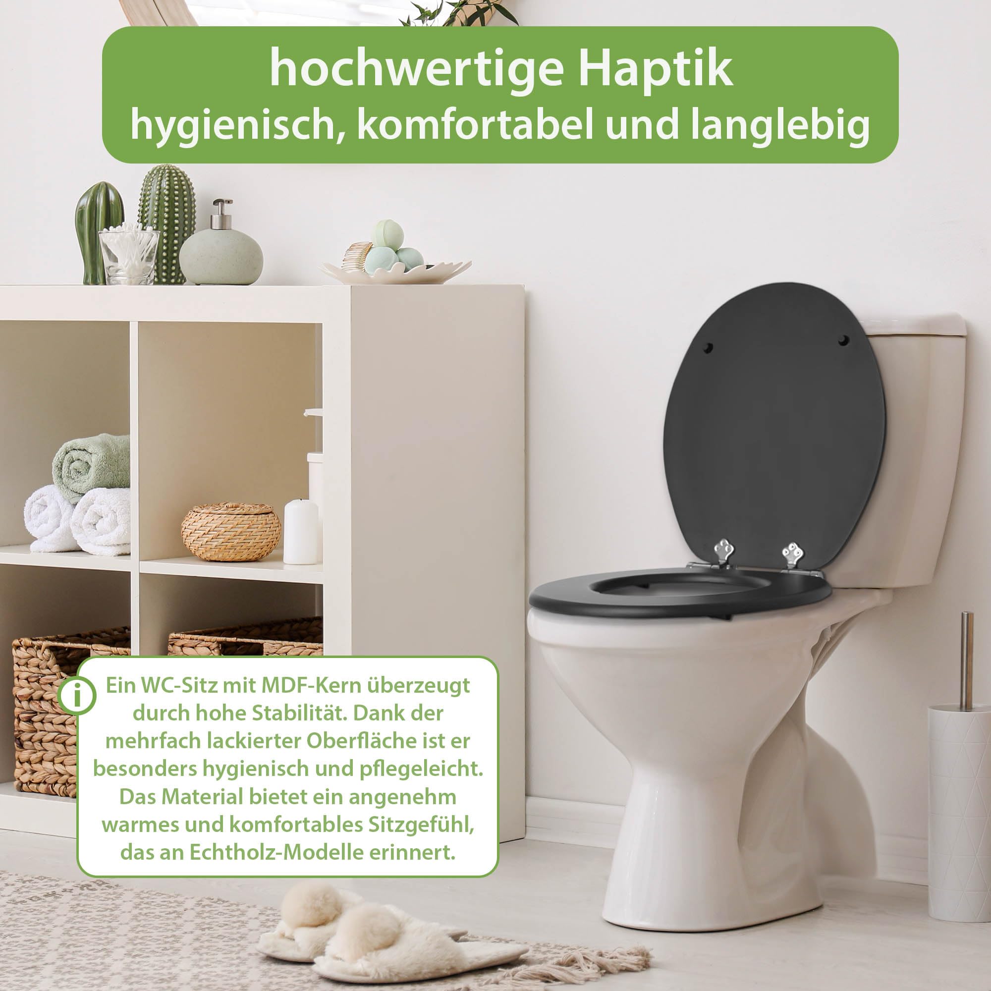 banjado Toilettendeckel Katzen - SoftClose Absenkautomatik - 38 x 46,5cm - MDF Klodeckel anthrazit - WC Sitz O-Form - Toilettensitz dunkel pflegeleicht - Motiv Katzenliebe 2