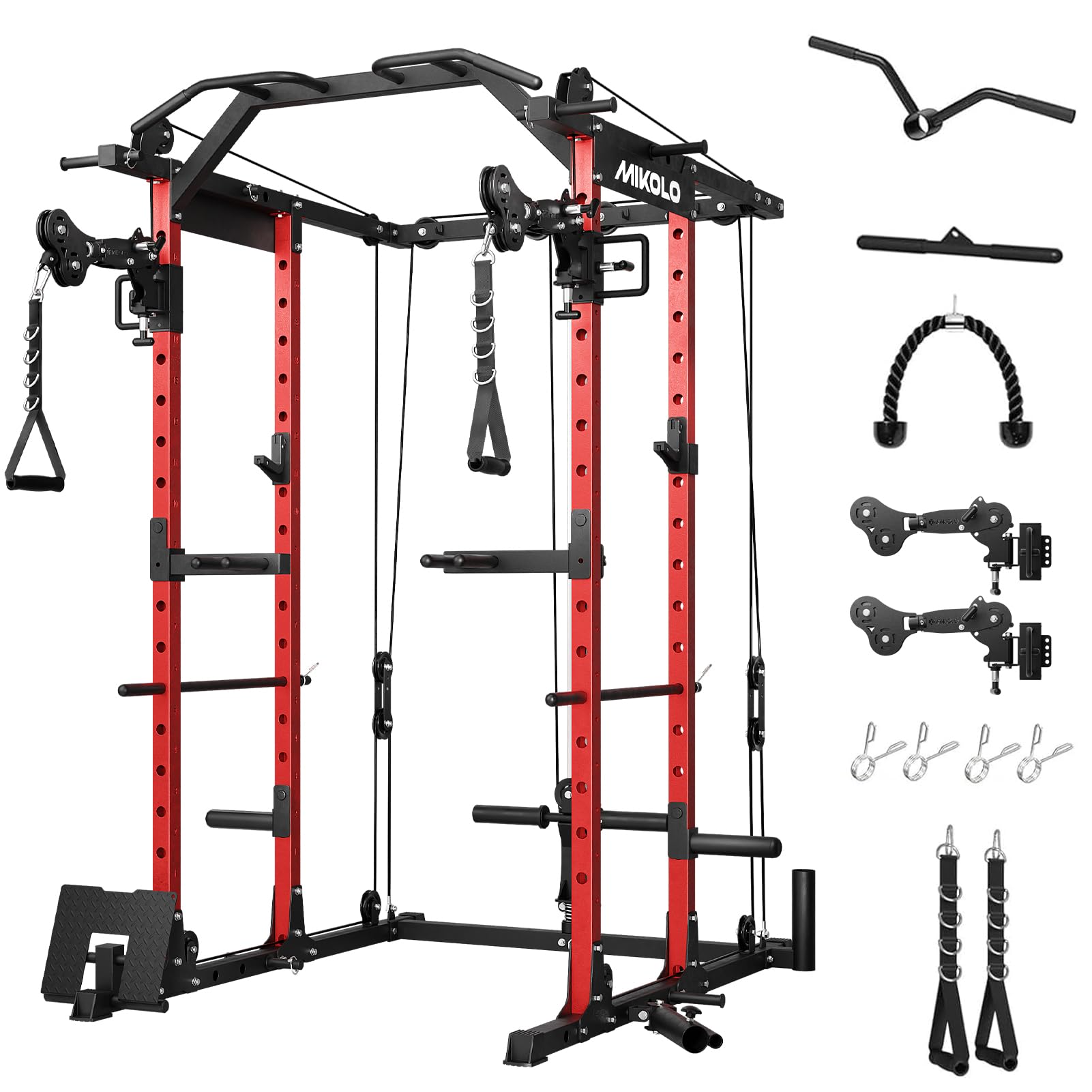 Mikolo Power Cage, Power Rack with Cable Crossover System, 1500LBS Squat Rack with LAT Pull Down System, Workout Cage with Pulley System for Fitness Home Gym