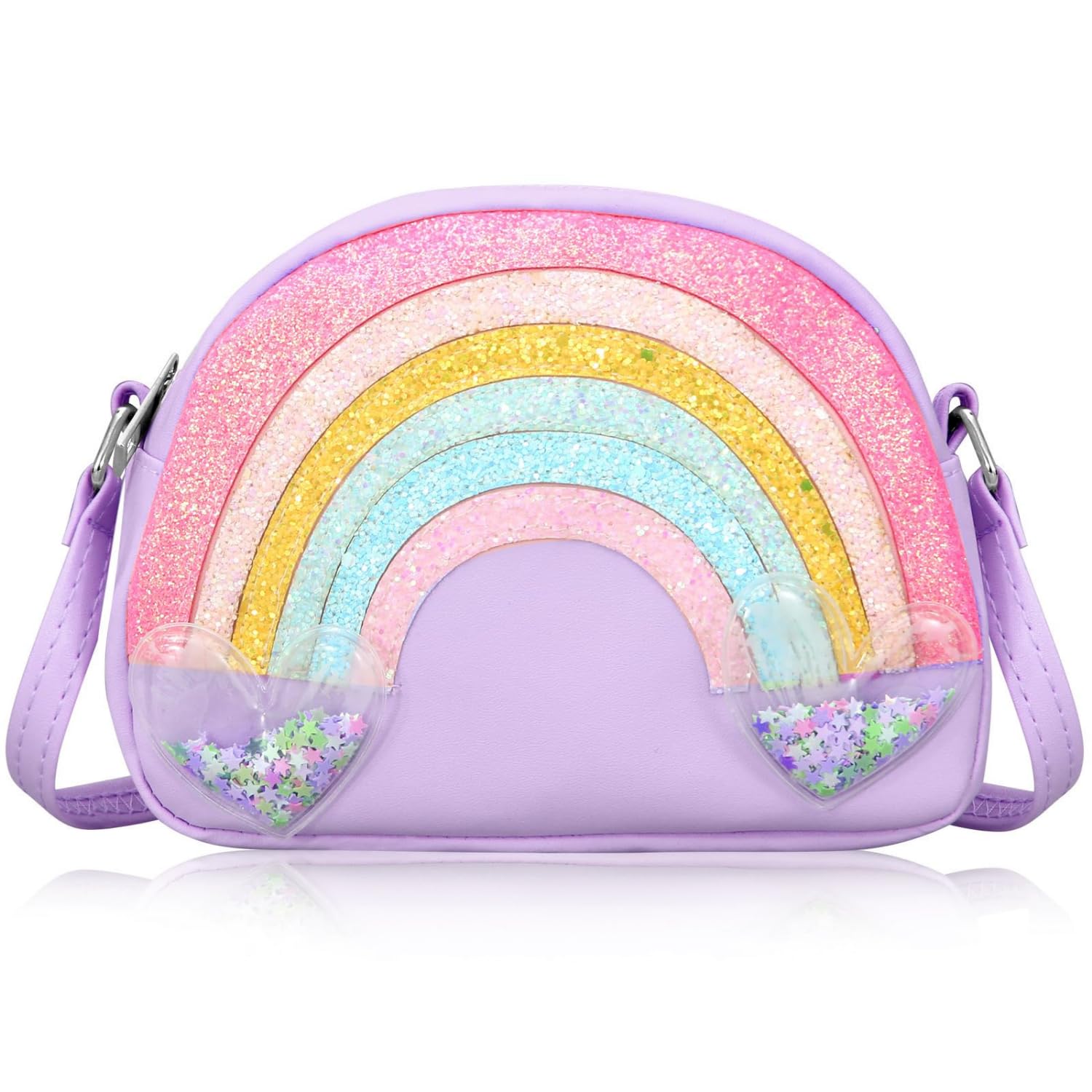 Mini Sling Bag for Girls - Cute Rainbow Pattern with Adjustable Strap | Lightweight Crossbody Bag for Daily Essentials (18x14x6 cm, Purple)-image-48