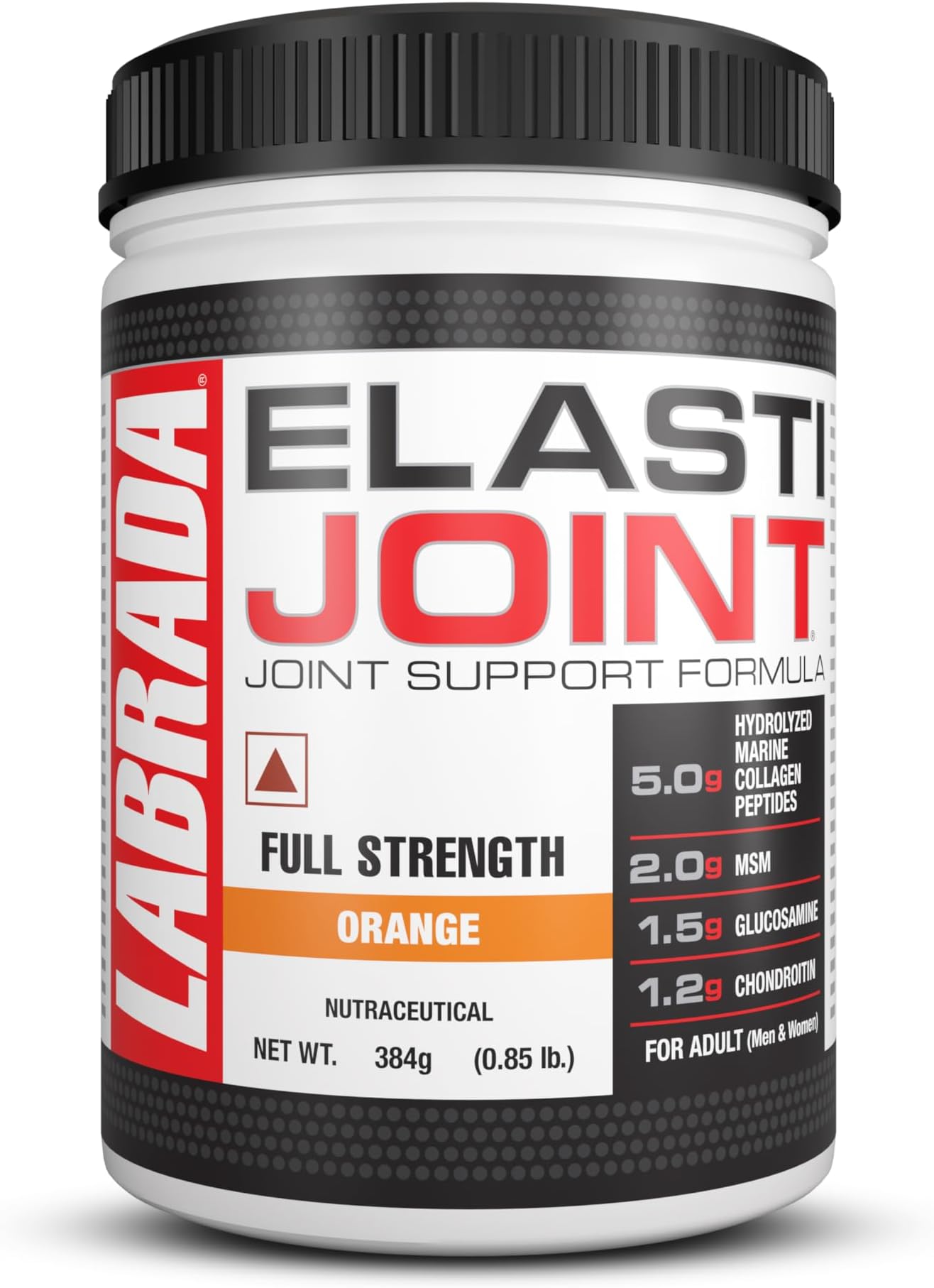 Elasti Joint Full Strength Joint Support Formula | 5g Marine Collagen, Glucosamine, MSM & Chondroitin | With Vitamin C | Orange Flavour | 384 g (Approx. 30 Servings)