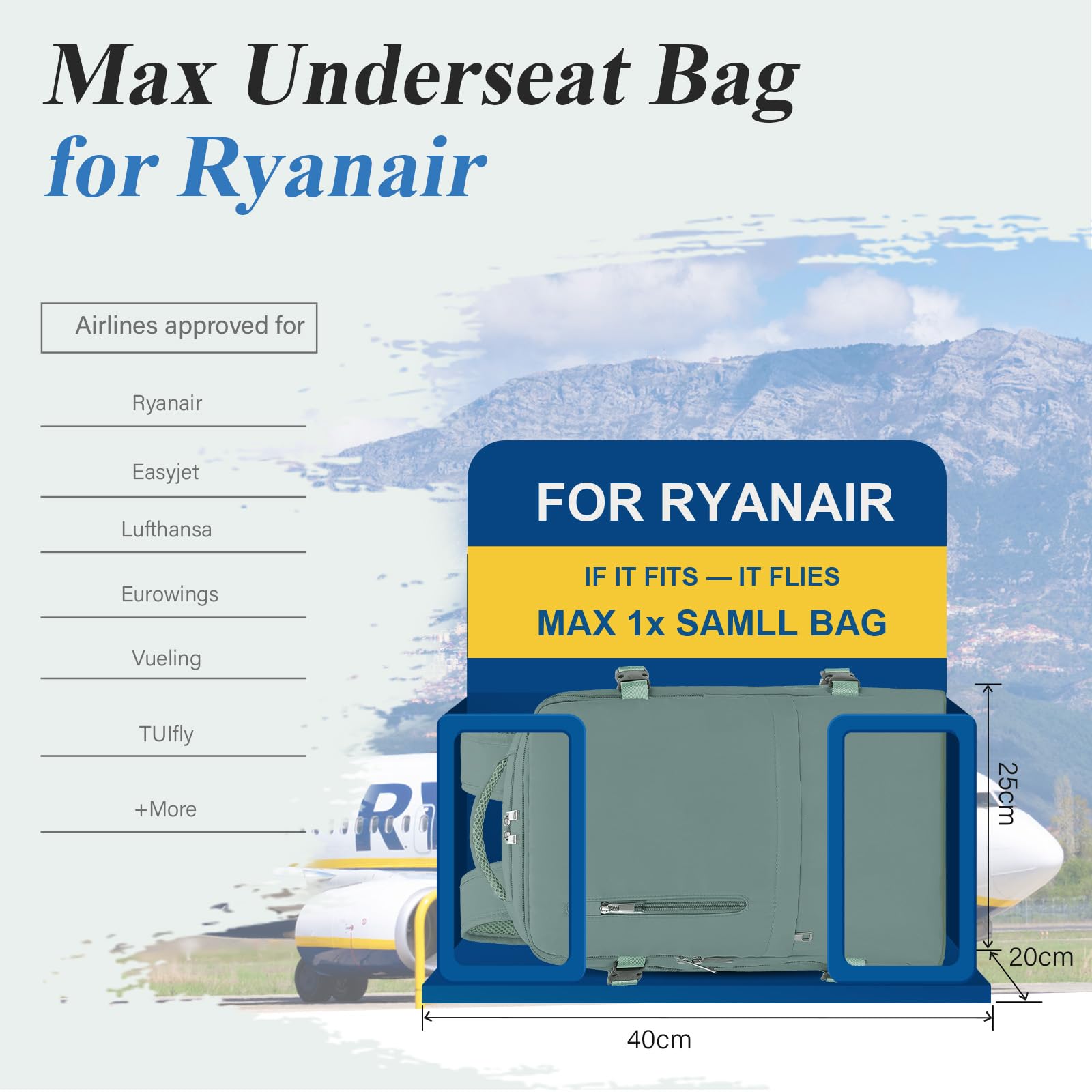 VMIKIV per Zaino Ryanair 40x20x25 Zaino da Viaggio Bagaglio a Mano 40x20x25 con Ryanair Zaini Casual per Aereo Zaino Antifurto Donna Uomo Borse da Cabina per Scuola Università