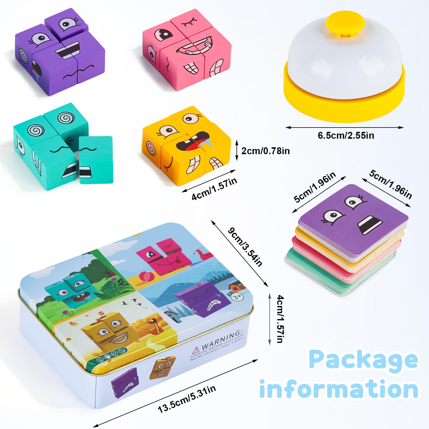 Drewniane puzzle w kształcie kostki, do wyrażania, drewniane kostki, twarze, puzzle, kostka budowlana, 3D, Face Changing, Magic Cube, gra dla dzieci 3, 4, 5, 6, 7, z dzwonkiem stołowym