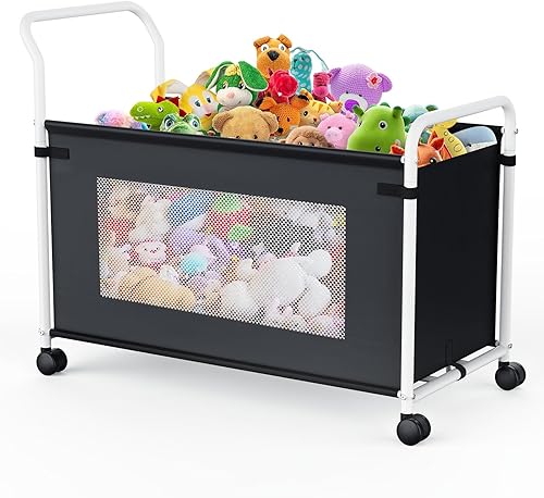 KEEGH Caja de juguetes extra grande para niños con ruedas giratorias de 360°, cofre de juguetes resistente para niños y niñas, organizador de