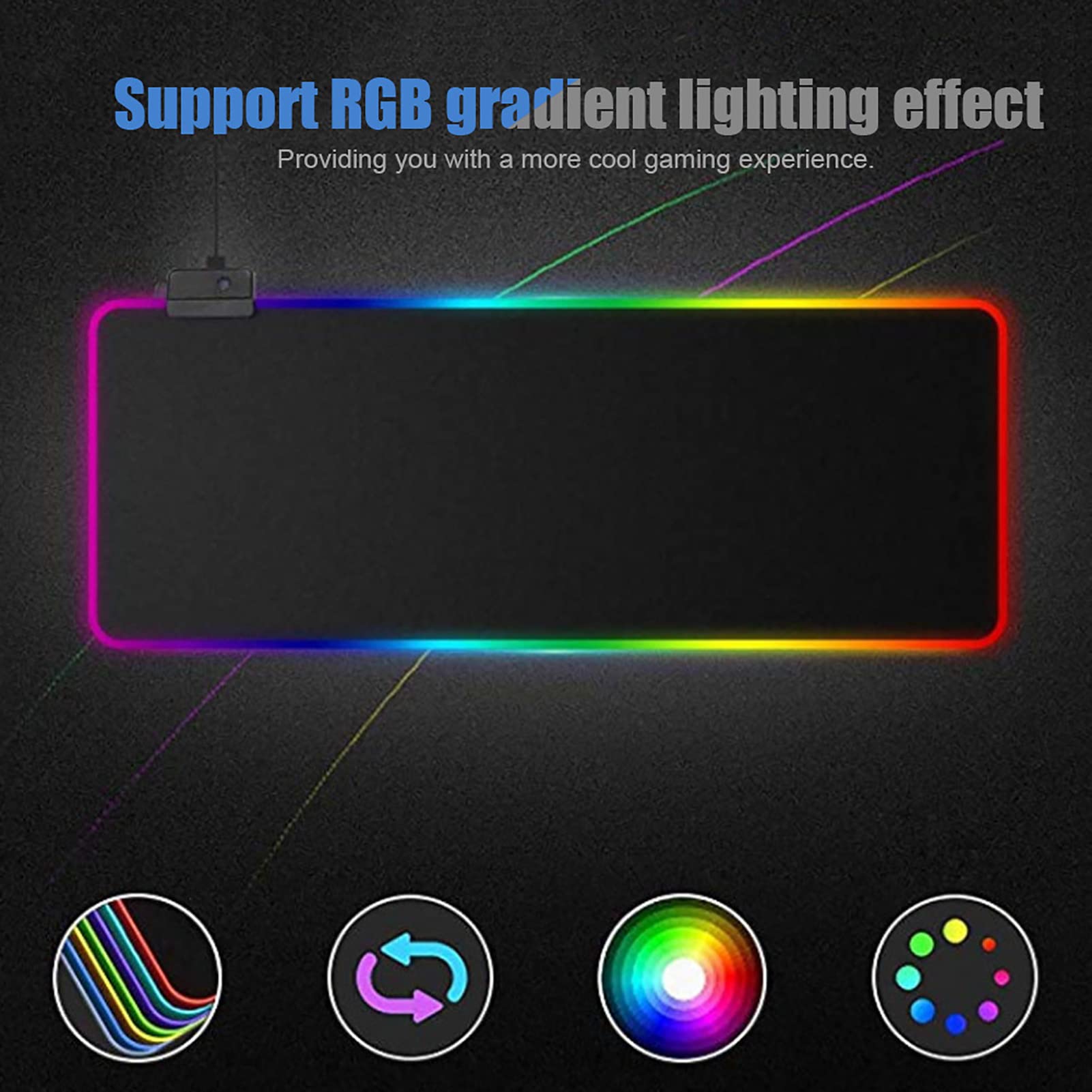 Tapis de Souris Gaming Extra Large 900 x 400 x 4 mm, Tapis de Souris RGB Épais avec Éclairage LED Multicolore, Bordure Surpiquée, pour Jeux et Bureau