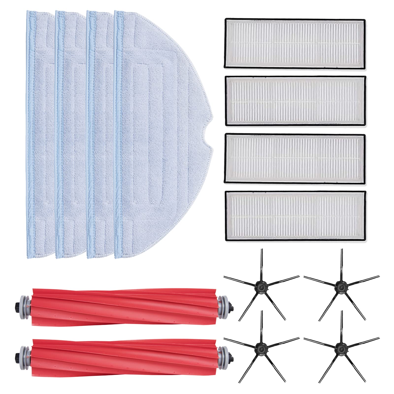 Accessori Compatibile con Roborock S7, Ricambio con Spazzola Principale Separabile×2 Panno Mocio×4 Filtro HEPA×4 Spazzola Laterale Nero×4