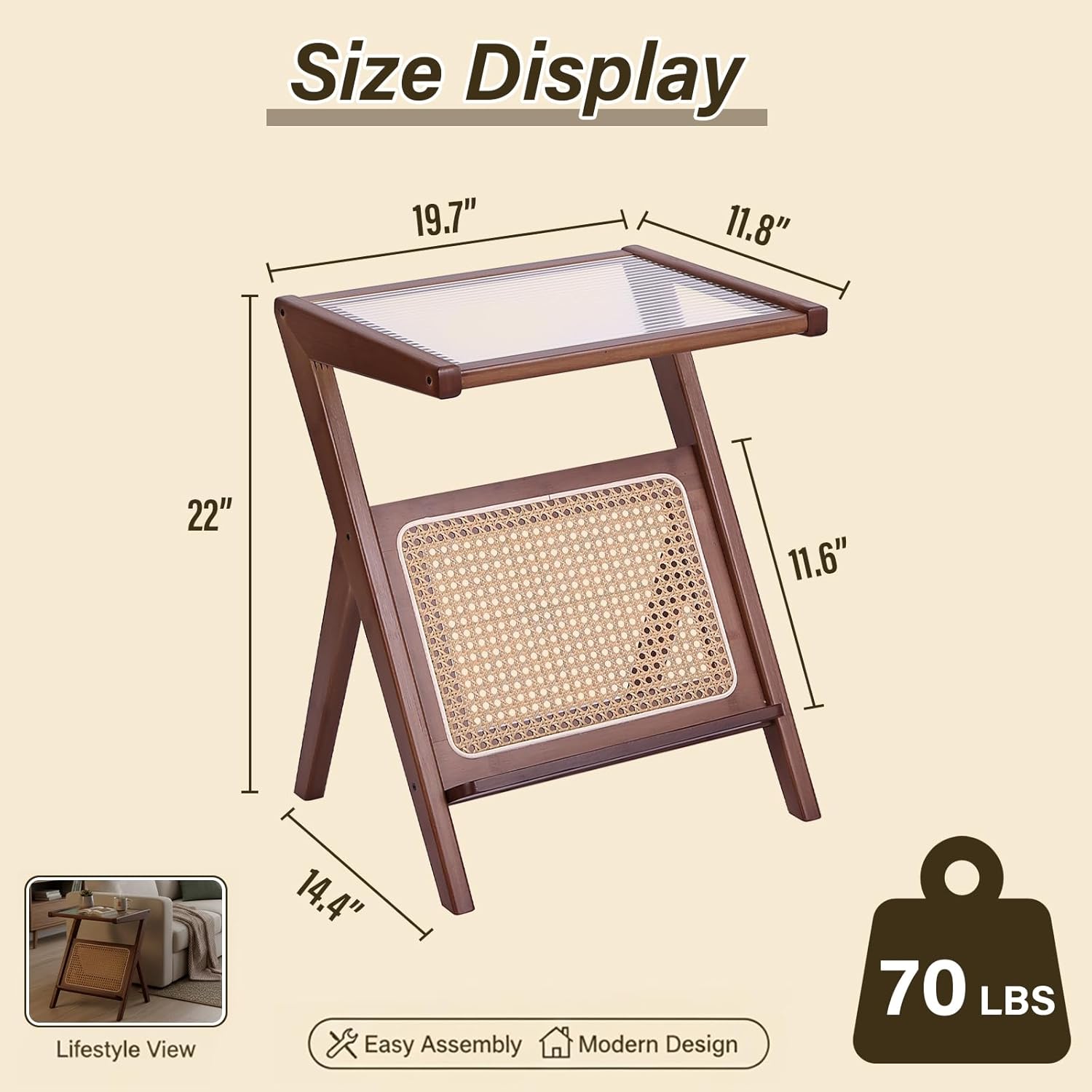 Tiita Rattan Glass Top Side Table view 4