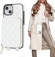 Vista 15 de Bocasal Funda tipo cartera cruzada para iPhone 13, con bloqueo RFID, de piel sintética, con cremallera, funda tipo cartera con función atril