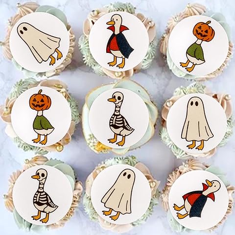 40PCS Edible Halloween Cupcake Toppers Edible Wafer Paper Silly Goose for Baby Show...