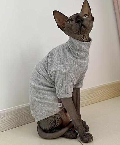 Miniatura 2 de Sphynx - Camisa de algodón para gatos sin pelo, cuello alto, camisetas de gatito con mangas, pijama de gato para Sphynx Cornish Rex, Devon Rex,