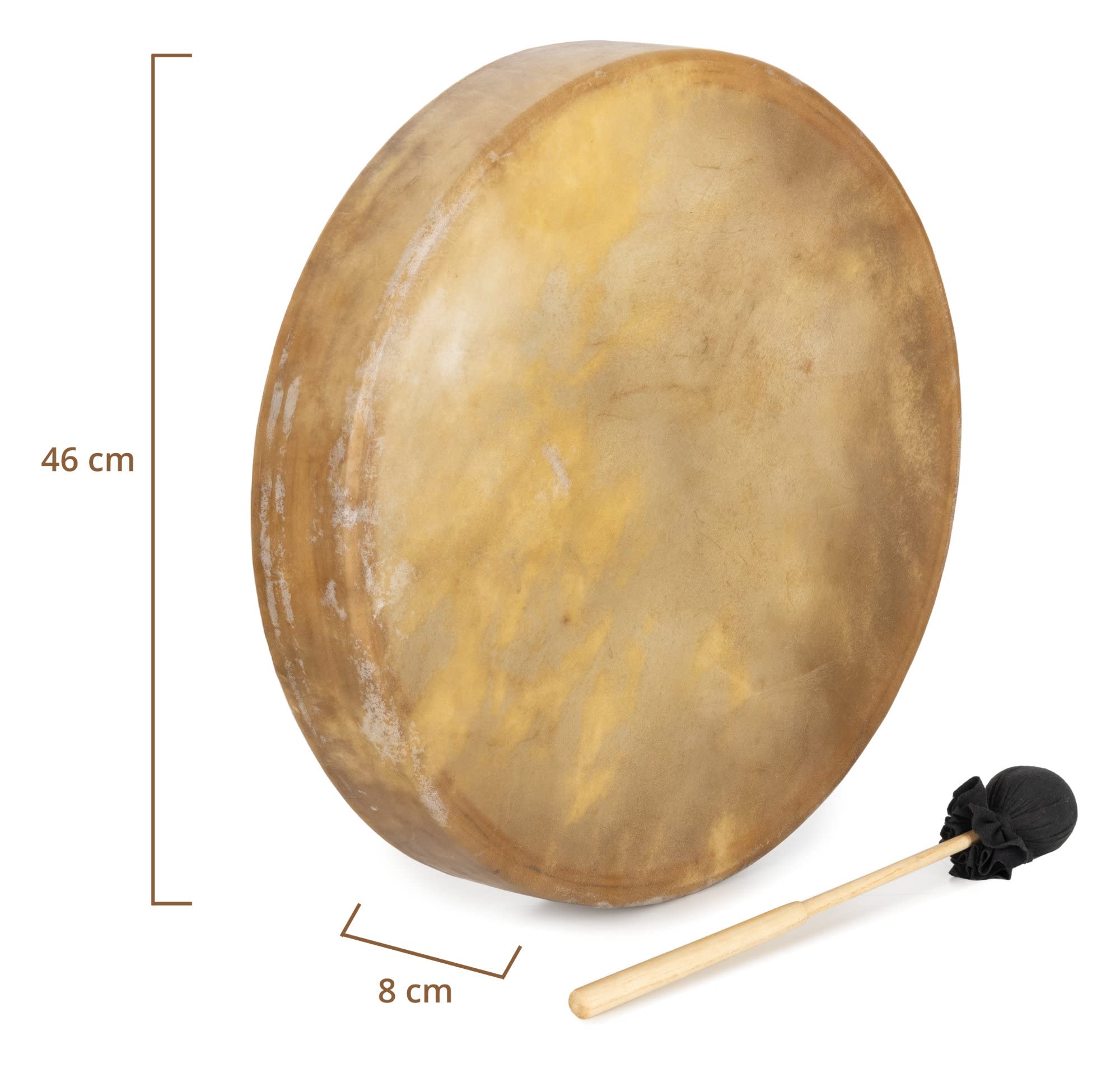 Classic Cantabile TSD-18 Tambour Chamanique Traditionnel avec Peau | Tendu avec peau de cheval, Maillet inclus, Tension par corde avec boucle de maintien, Caisse en frêne massif, 68 kg, Support