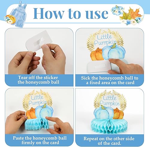 Miniatura 3 de 12 piezas de decoración de calabaza pequeña para baby shower, centros de mesa de calabaza de otoño, nido de abeja, A Little Pumpkin is On The Way,