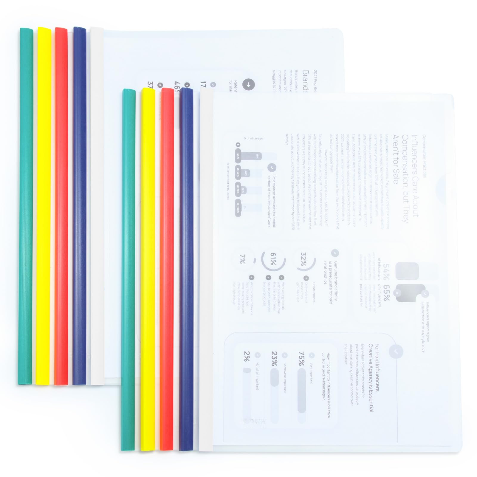M&G 10 Pack Report Covers with Sliding Bar, 5mm Clear Report Covers for A4 and Letter Size Paper, 35 Sheet Capacity, Presentation File Folder Document Binder for School Office (Colored Sliding Bar)