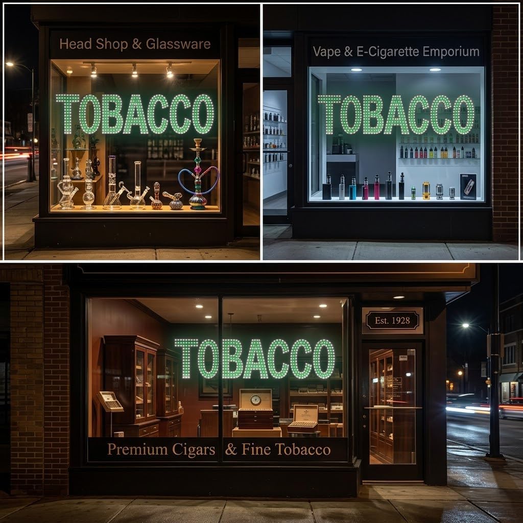 EPL TOBACCO GREEN, LED 3G Sparkling Sign, Eye-catching Sign, Super Bright, 12"x48" Remote, Smoke Shop Business decor, Storefront display