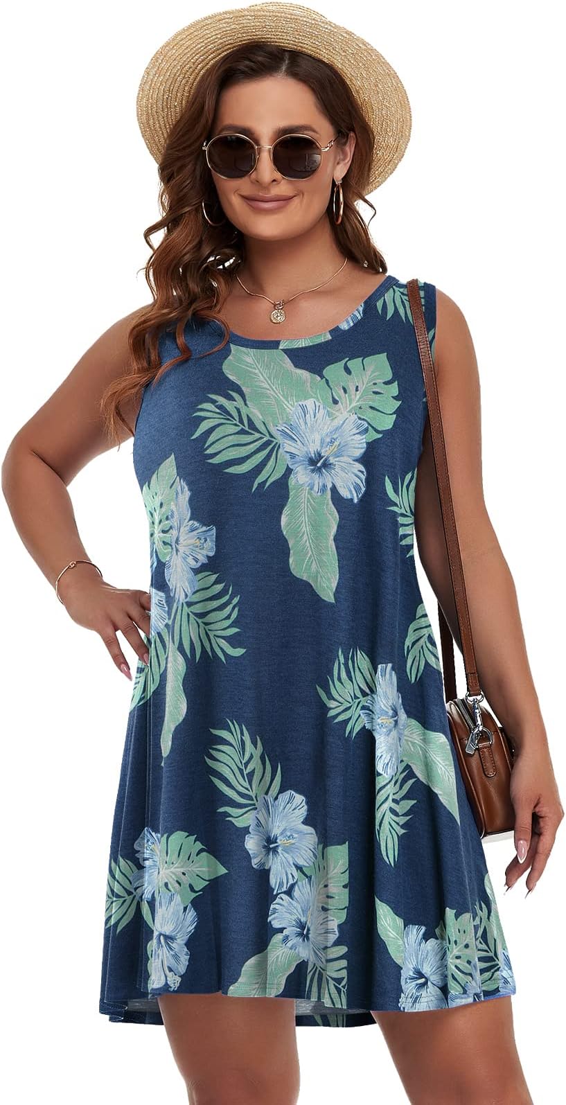 Women's Summer Dresses Floral Boho Sundress Casual Swing Sleeveless Pockets Loose Tank Dress