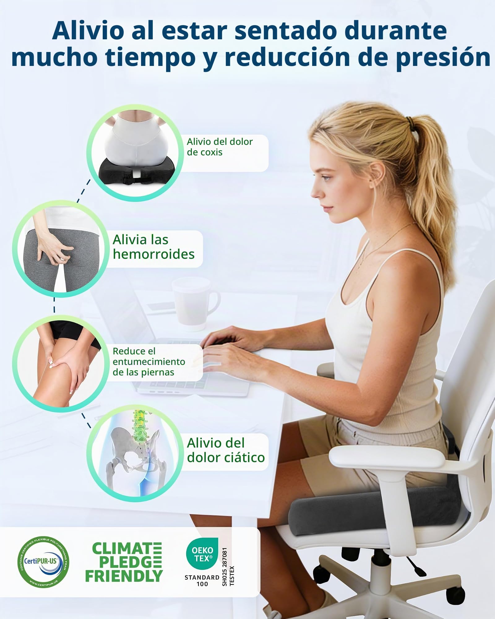 HOMCA Cojín Antiescaras Plegable y Desmontable, Cojín Hemorroides de Espuma Viscoelástica para Reposo en Cama y Sentarse Durante Periodos Prolongados (Negro)