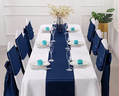 Miniatura 2 de Horbaunal Paquete de 12 caminos de mesa de satén azul marino de 12 x 108 pulgadas, caminos de mesa suaves para banquetes de boda, fiesta de