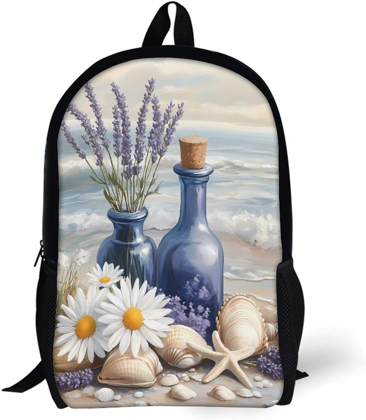 Beach Ocean Flower Starfish Laptop Backpack for Men Women 17 Inch Shoulder Bag Travel Daypack