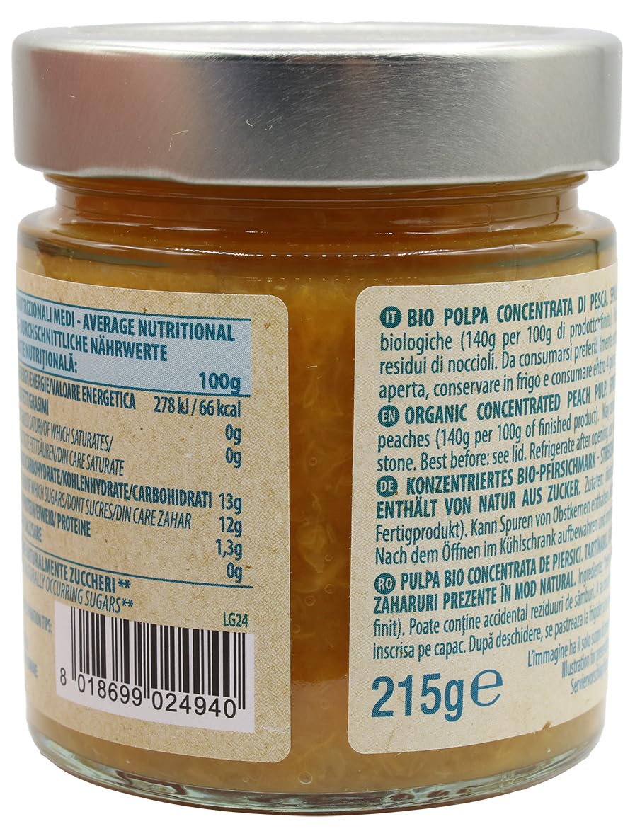 Probios Composta di Pesca Italiana Bio - Senza Glutine e Composta di Frutta Senza Zucchero - Dolcezza e Sapore Naturali - Confezione da 6 x 215 g