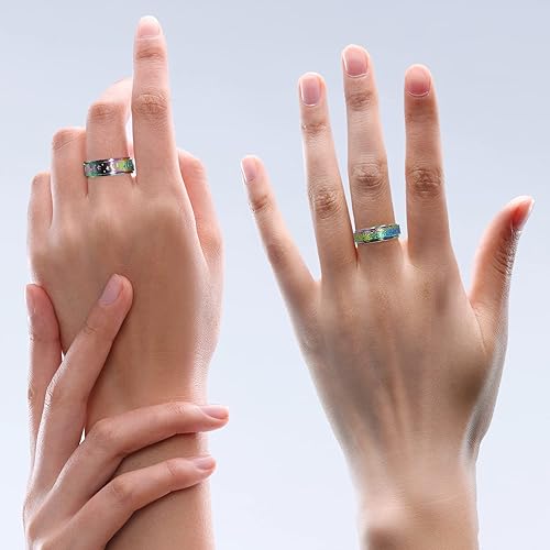 Miniatura 7 de Anillos de ansiedad para mujeres, anillos giratorios para adolescentes, 4 unidades, 0.236 in, anillos de acero de titanio arcoíris tamaño 5-11