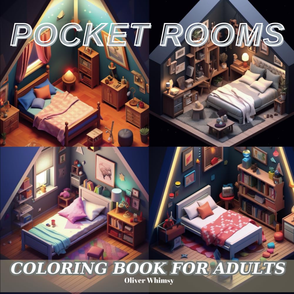 Pocket Rooms Coloring Book for Adults: 50 Little Room Coloring Sheets, Tiny and Beautiful Rooms Illustrations for Relaxation and Stress Relieving
