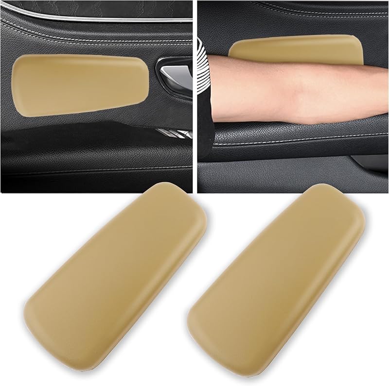 Apoio de Braço para Carro OFBAND em PU Bege com Moldagem Inteiriça – Kit com 2 unidades