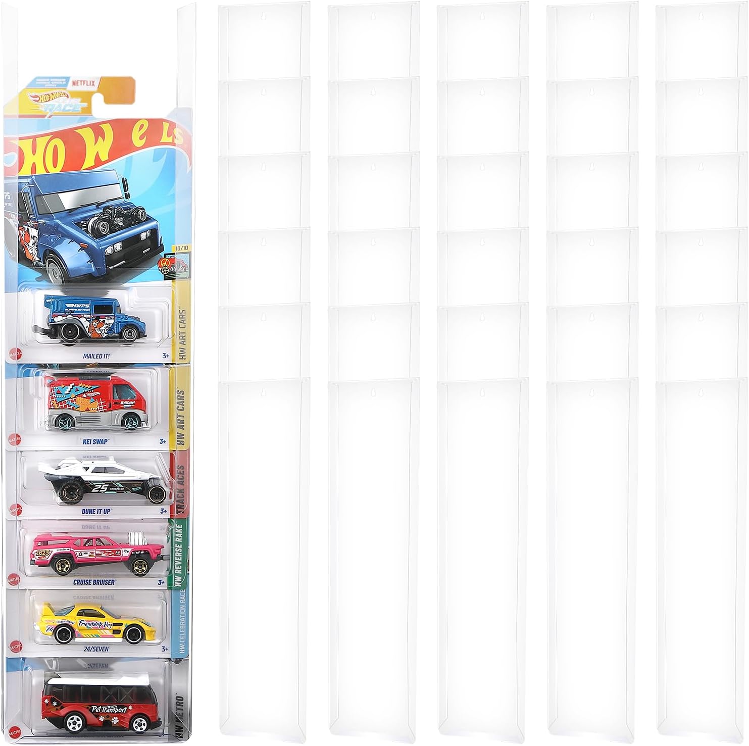 Display Case for Hot Wheels Matchbox, 30-Pack Wall Mount Storage, Holds 200+ Carded Cars, Clear Protector Sleeves for 1:64 Diecast Models, Wall Display Organizer Display Shelf