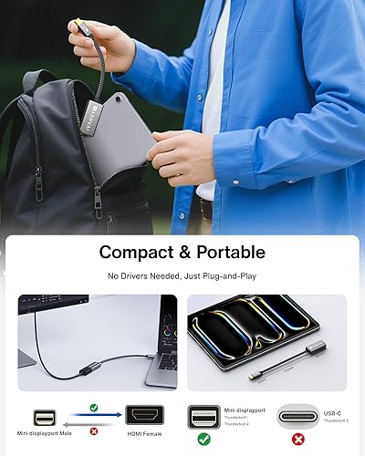 Miniatura 3 de IVANKY Adaptador Mini DisplayPort a HDMI 4K30Hz Paquete de 2, Thunderbolt 1 y 2 a HDMI, Adaptador Mini DP a HDMI para MacBook AirPro, Surface